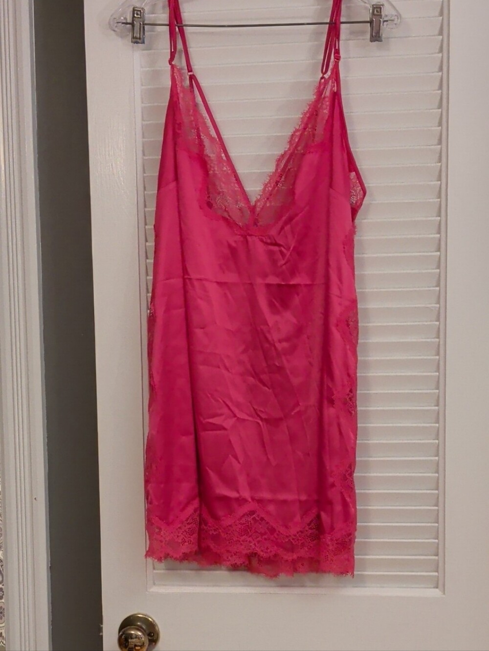 Savage X Fenty Hot Pink Satin Lace-Trim Slip